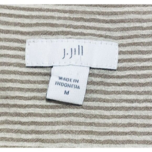 J Jill Top Womens Medium Brown Striped Faux Wrap V Neck Roll Tab Sleeves Boho - Picture 7 of 10